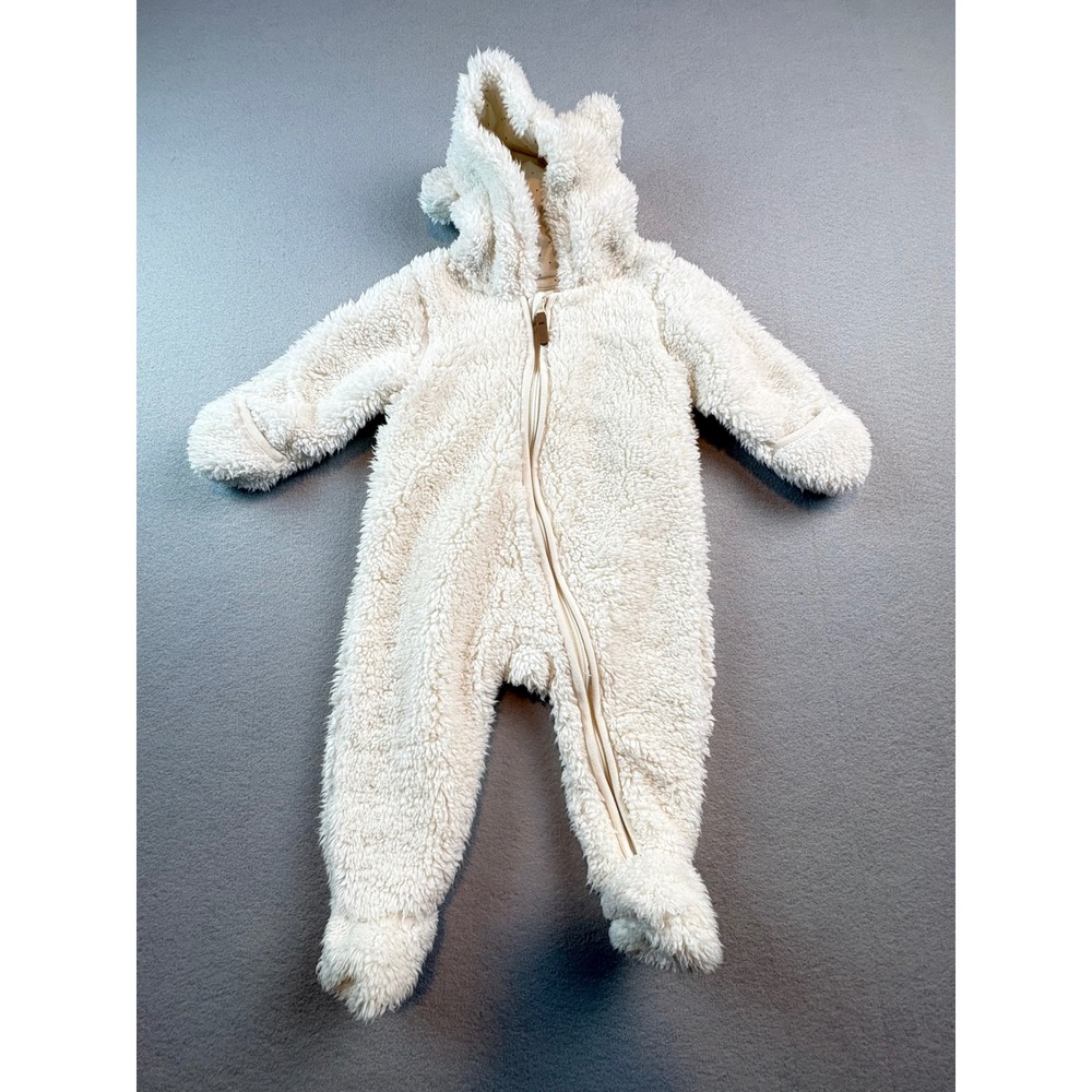 HM Baby Teddy Fleece Pram Suit Hooded Bunting Cream White 2-4 Months 3M Zip Up